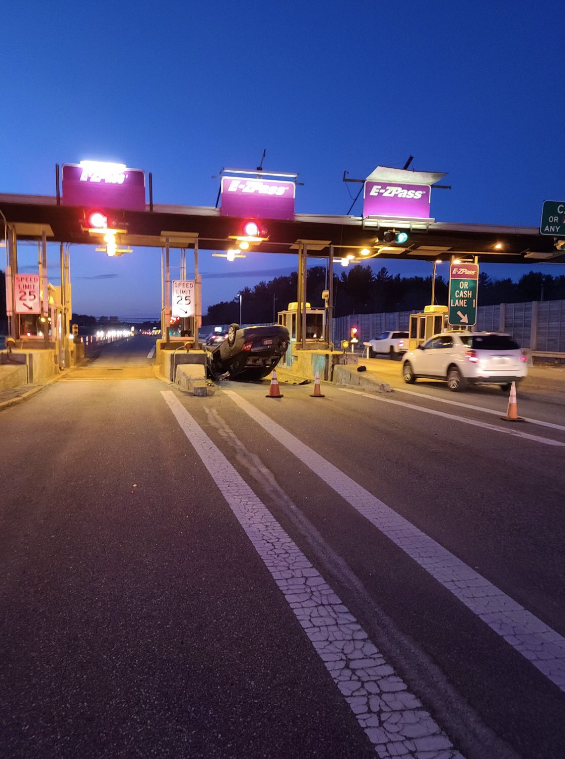 Rollover crash at Dover toll plaza