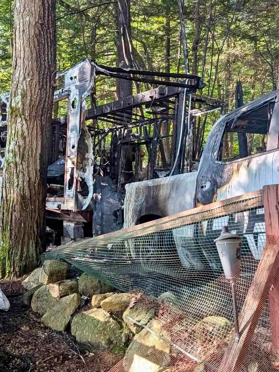 Camper and Pickup truck burn in Ossipee.