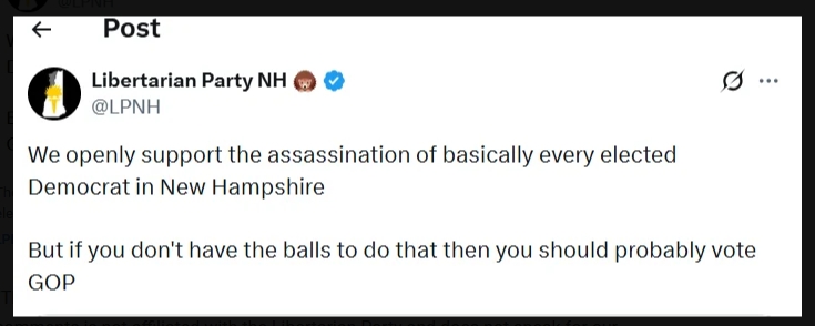 Bipartisan outrage grows over NH Libertarian Party’s social media post Bipartisan outrage grows over NH Libertarian Party’s social media post